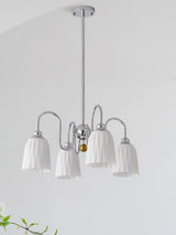 Modern Bauhaus Pleated White Glass Chandelier Chrome Ceiling Light Fixture