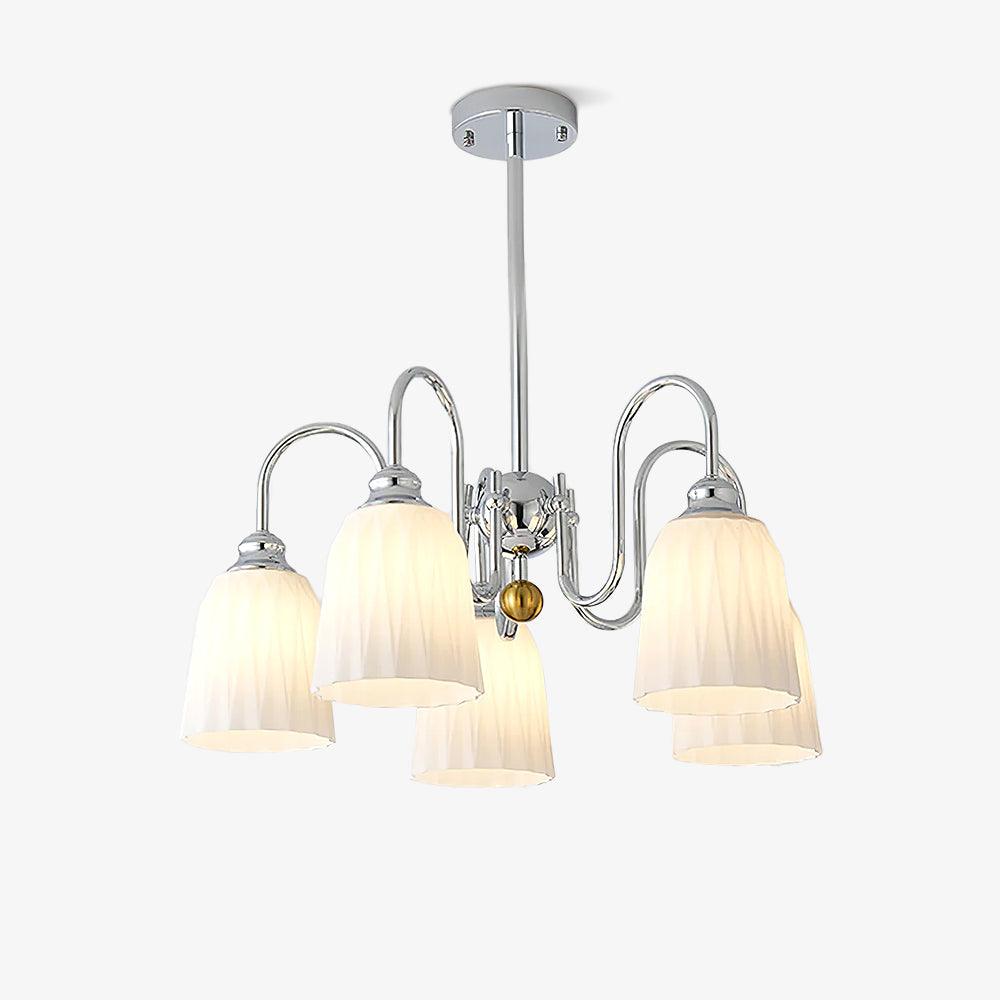 Modern Bauhaus Pleated White Glass Chandelier Chrome Ceiling Light Fixture