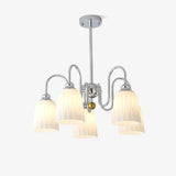 Modern Bauhaus Pleated White Glass Chandelier Chrome Ceiling Light Fixture