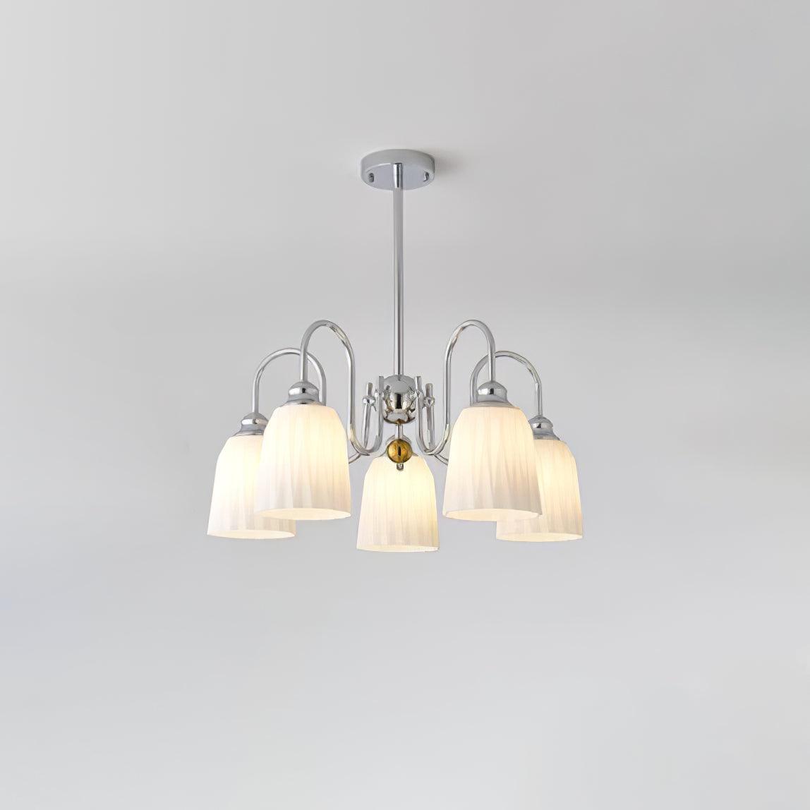 Modern Bauhaus Pleated White Glass Chandelier Chrome Ceiling Light Fixture
