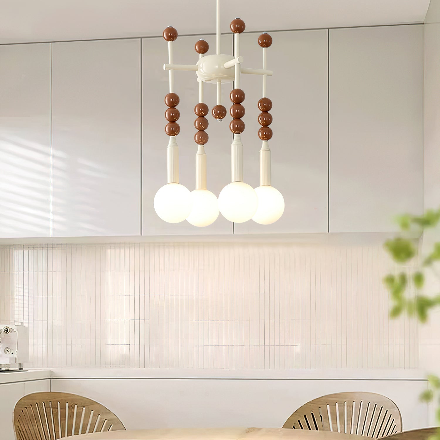 Modern Beadstream Frosted Glass Pendant Light with Polished Brown and Beige Beads