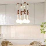Modern Beadstream Frosted Glass Pendant Light with Polished Brown and Beige Beads