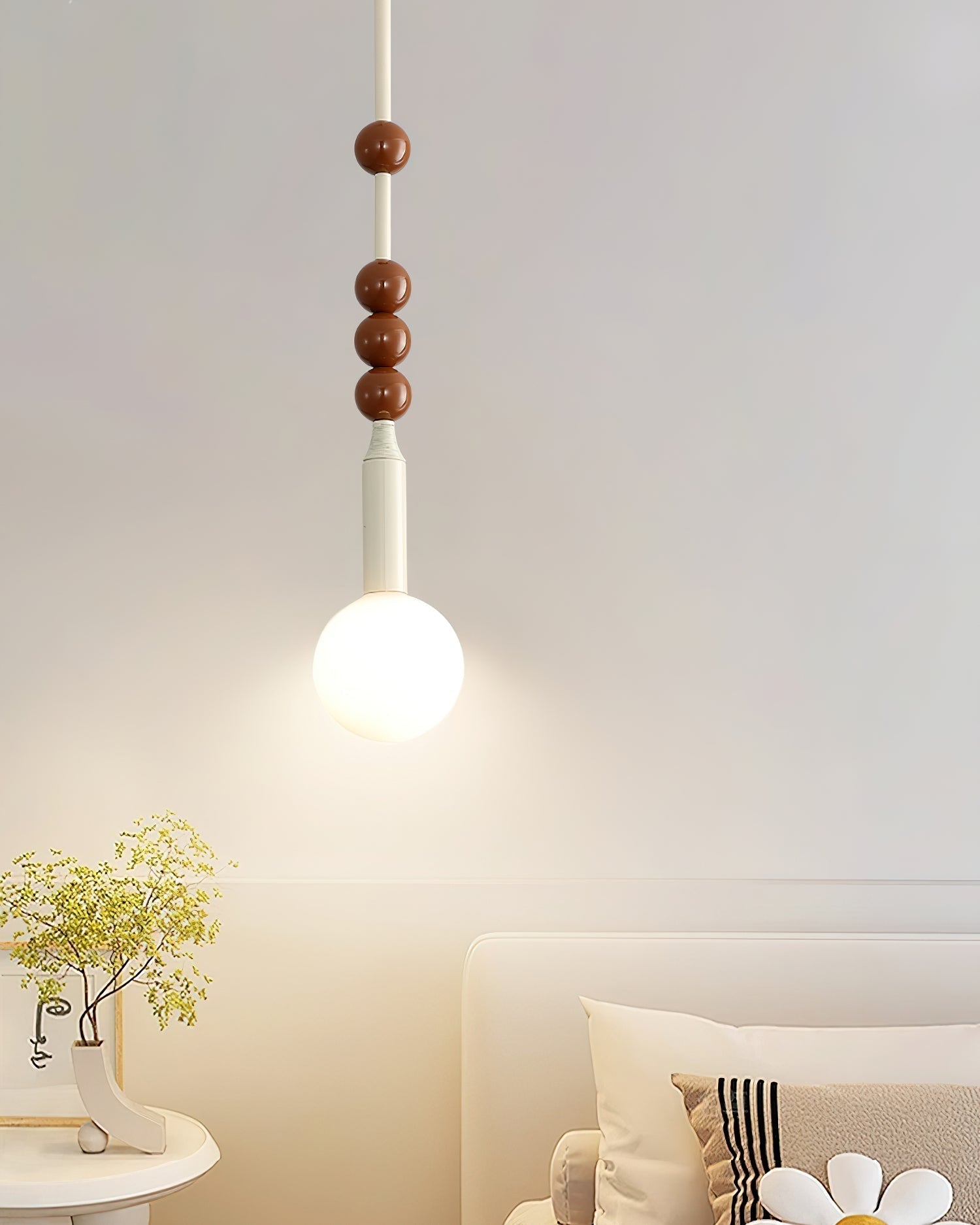 Modern Beadstream Frosted Glass Pendant Light with Polished Brown and Beige Beads