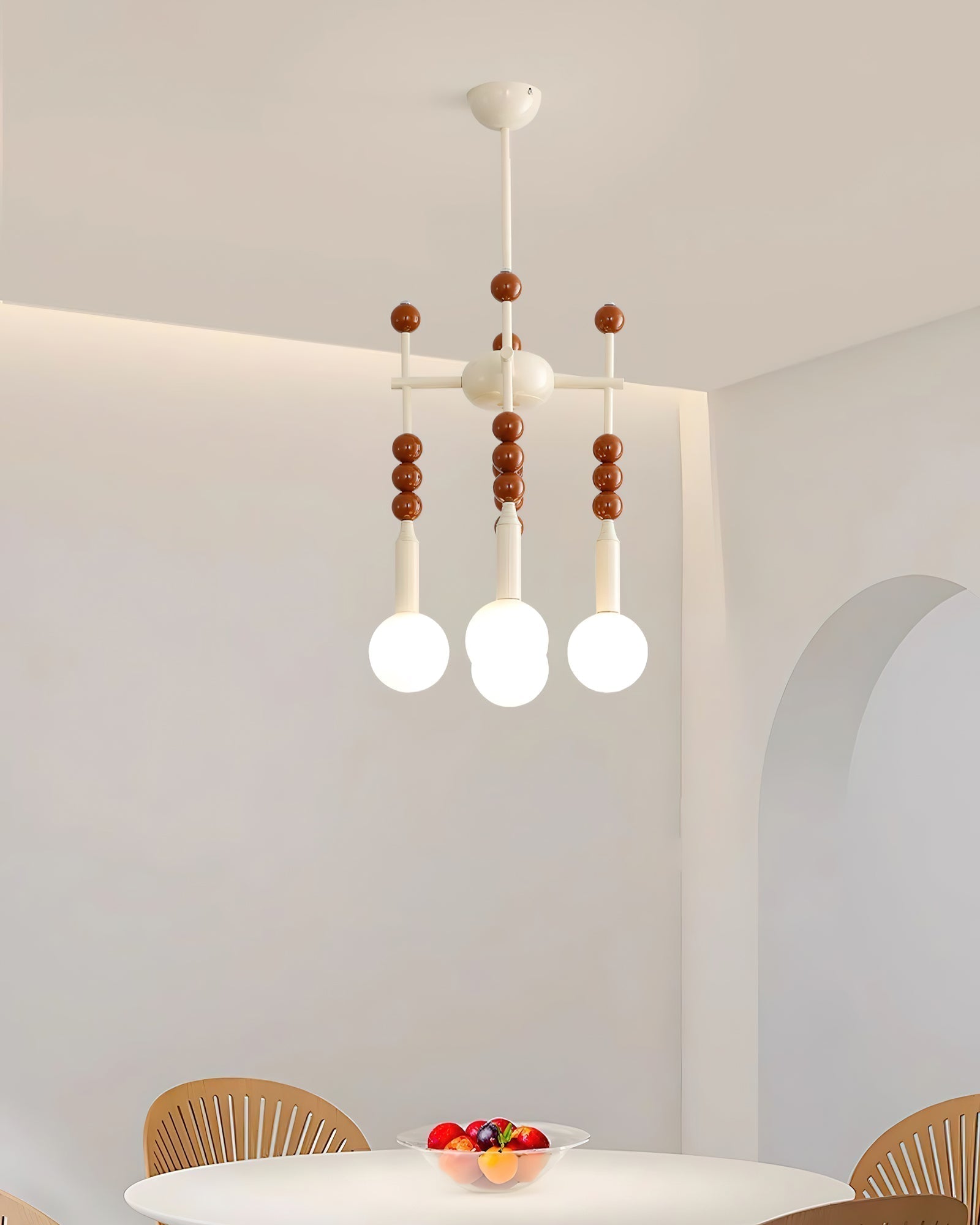 Modern Beadstream Frosted Glass Pendant Light with Polished Brown and Beige Beads