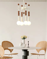 Modern Beadstream Frosted Glass Pendant Light with Polished Brown and Beige Beads