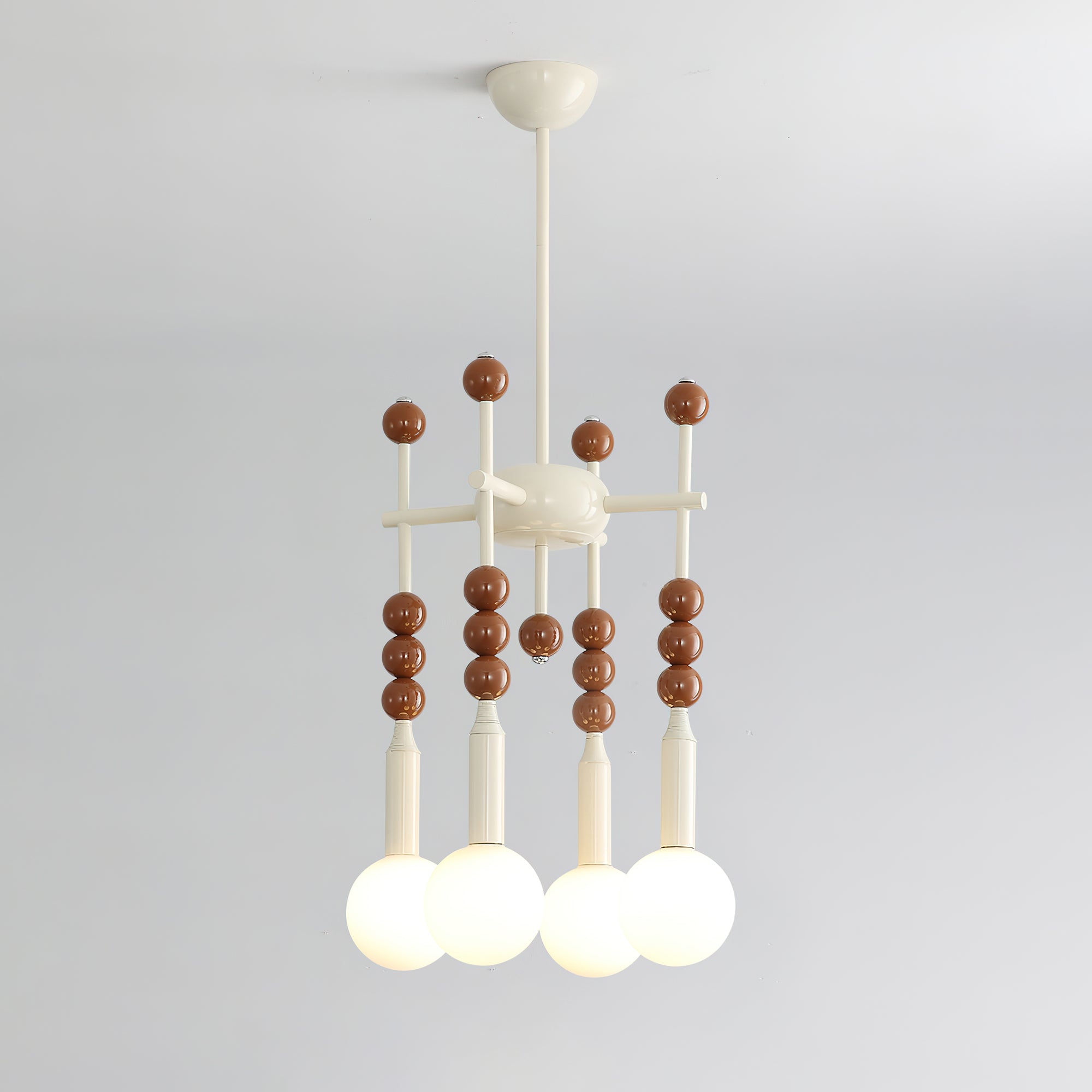 Modern Beadstream Frosted Glass Pendant Light with Polished Brown and Beige Beads