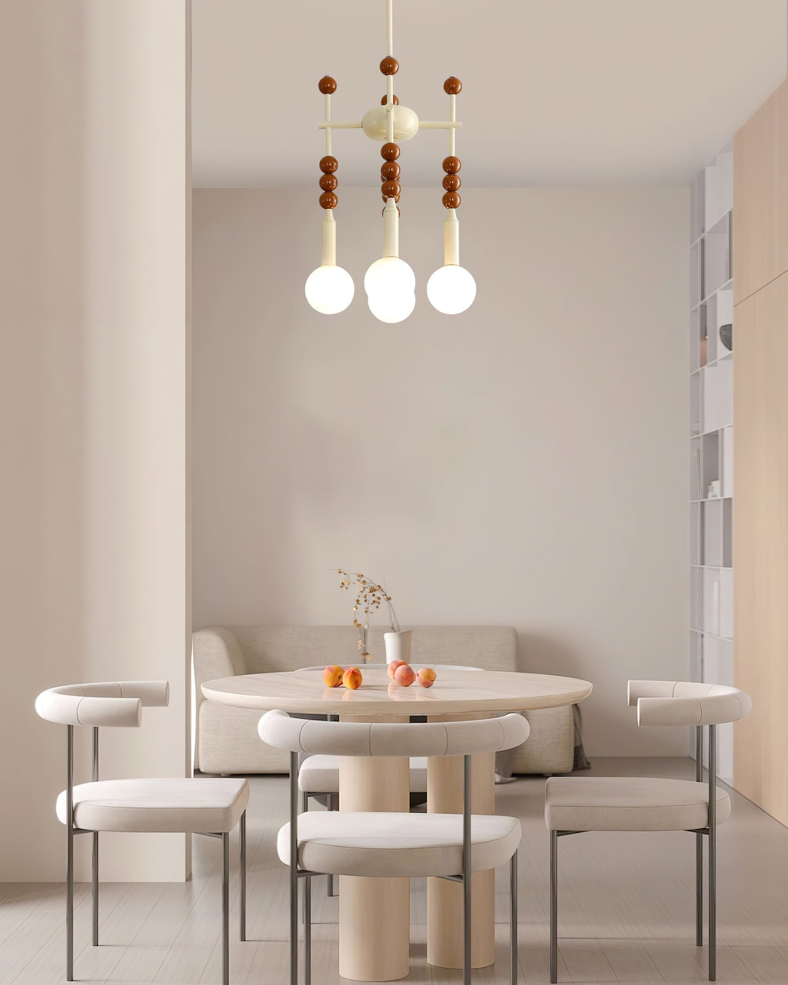 Modern Beadstream Frosted Glass Pendant Light with Polished Brown and Beige Beads