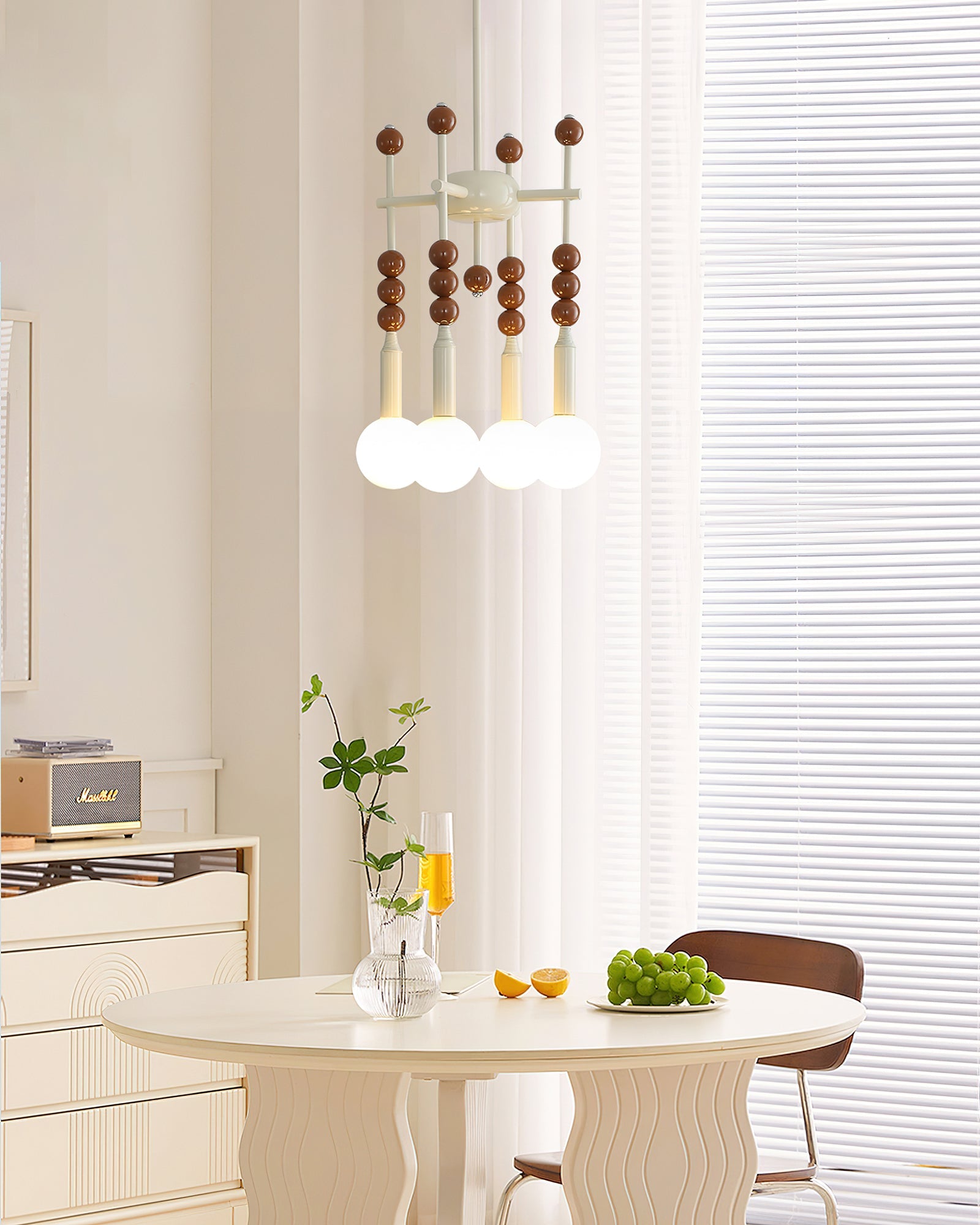 Modern Beadstream Frosted Glass Pendant Light with Polished Brown and Beige Beads
