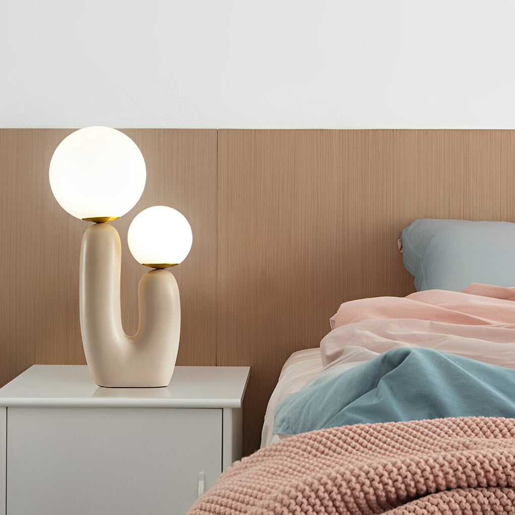 Modern Beige Cactus 2 Light LED Accent Table Lamp Nordic Resin and Glass Decorative Desk Light
