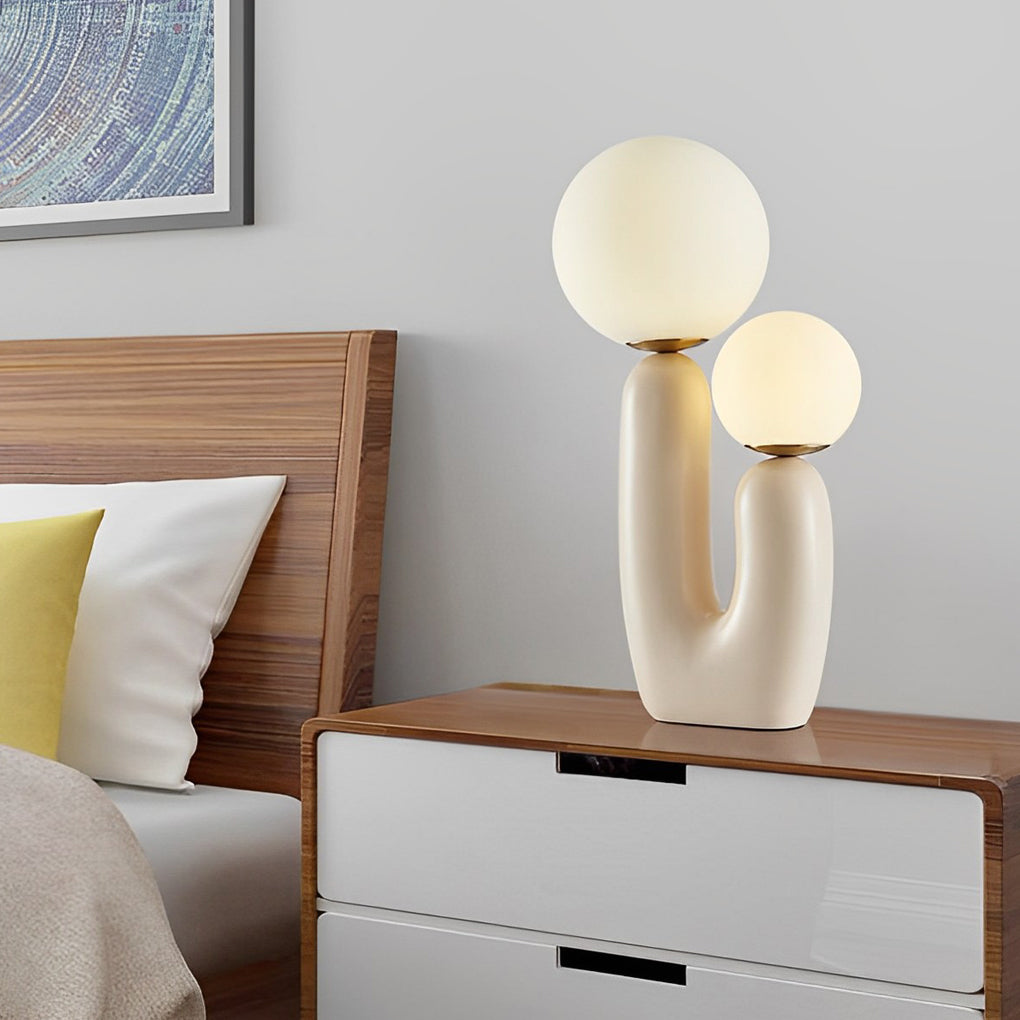 Modern Beige Cactus 2 Light LED Accent Table Lamp Nordic Resin and Glass Decorative Desk Light