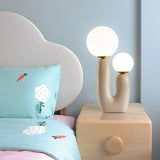 Modern Beige Cactus 2 Light LED Accent Table Lamp Nordic Resin and Glass Decorative Desk Light