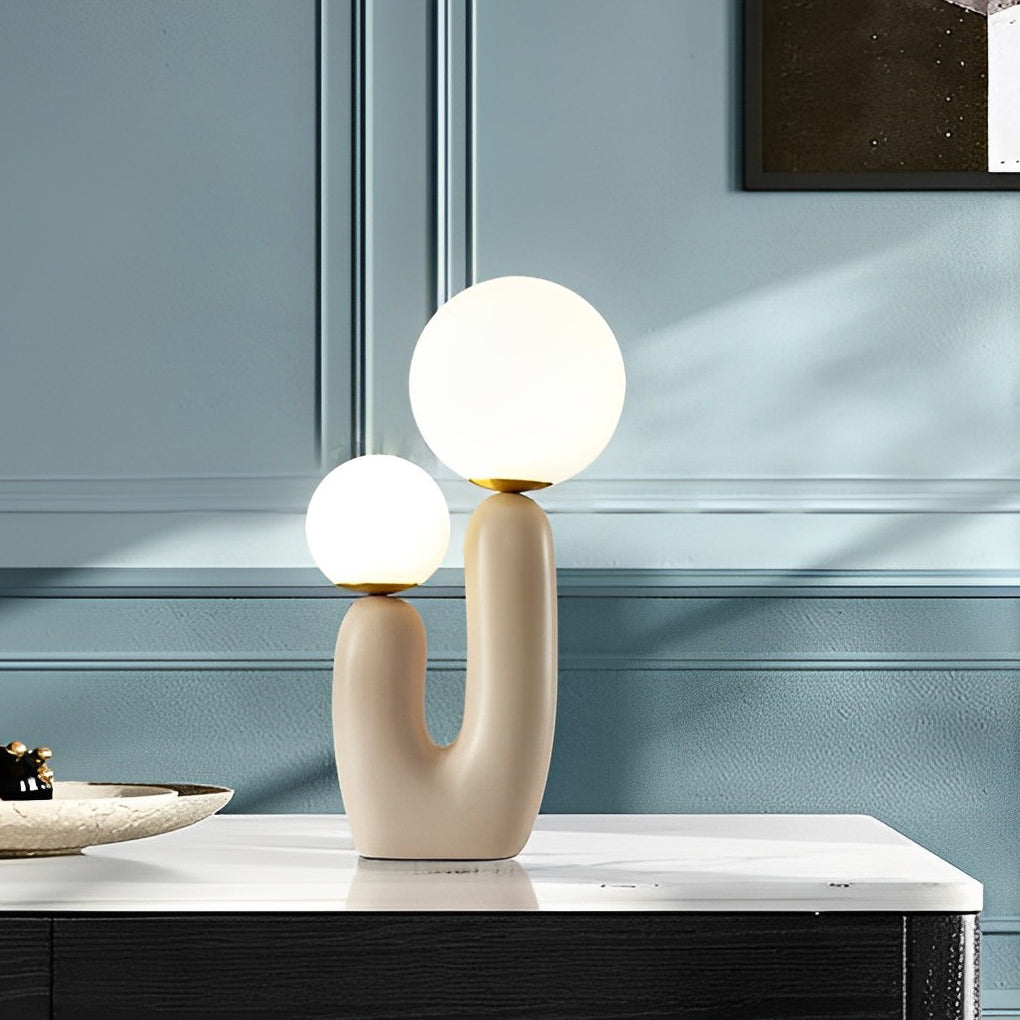 Modern Beige Cactus 2 Light LED Accent Table Lamp Nordic Resin and Glass Decorative Desk Light