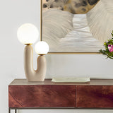 Modern Beige Cactus 2 Light LED Accent Table Lamp Nordic Resin and Glass Decorative Desk Light