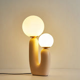 Modern Beige Cactus 2 Light LED Accent Table Lamp Nordic Resin and Glass Decorative Desk Light