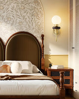 Modern Bellevue Opaline Glass and Walnut Wall Sconce with Brass Finish Indoor Lighting Fixture