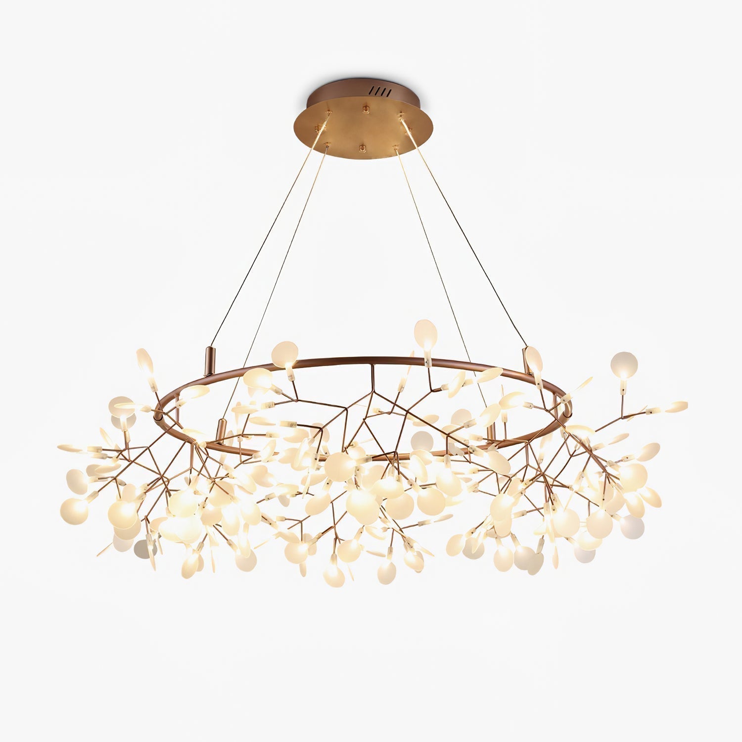 Modern Big O Firefly LED Circular Chandelier Ring Pendant Light with Leaf Accents
