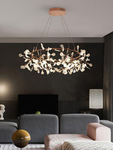 Modern Big O Firefly LED Circular Chandelier Ring Pendant Light with Leaf Accents