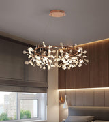 Modern Big O Firefly LED Circular Chandelier Ring Pendant Light with Leaf Accents