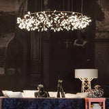 Modern Big O Firefly LED Circular Chandelier Ring Pendant Light with Leaf Accents