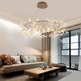Modern Big O Firefly LED Circular Chandelier Ring Pendant Light with Leaf Accents