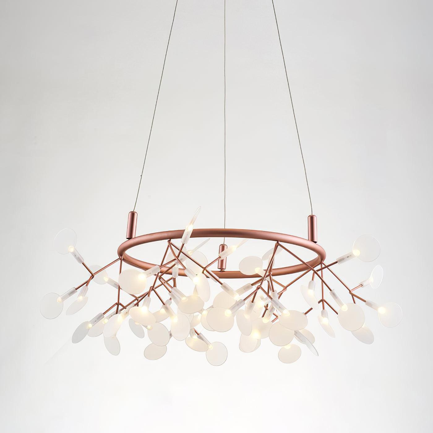Modern Big O Firefly LED Circular Chandelier Ring Pendant Light with Leaf Accents