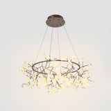 Modern Big O Firefly LED Circular Chandelier Ring Pendant Light with Leaf Accents
