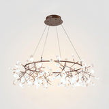 Modern Big O Firefly LED Circular Chandelier Ring Pendant Light with Leaf Accents