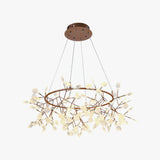Modern Big O Firefly LED Circular Chandelier Ring Pendant Light with Leaf Accents