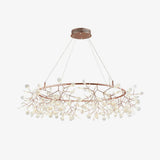 Modern Big O Firefly LED Circular Chandelier Ring Pendant Light with Leaf Accents