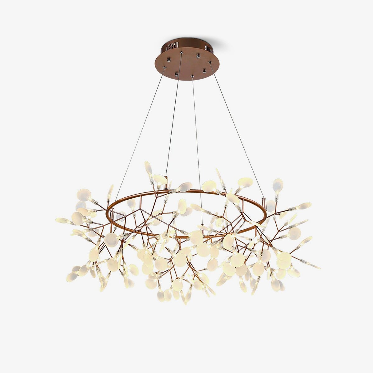 Modern Big O Firefly LED Circular Chandelier Ring Pendant Light with Leaf Accents