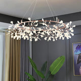 Modern Big O Firefly LED Circular Chandelier Ring Pendant Light with Leaf Accents