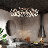 Modern Big O Firefly LED Circular Chandelier Ring Pendant Light with Leaf Accents