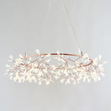 Modern Big O Firefly LED Circular Chandelier Ring Pendant Light with Leaf Accents