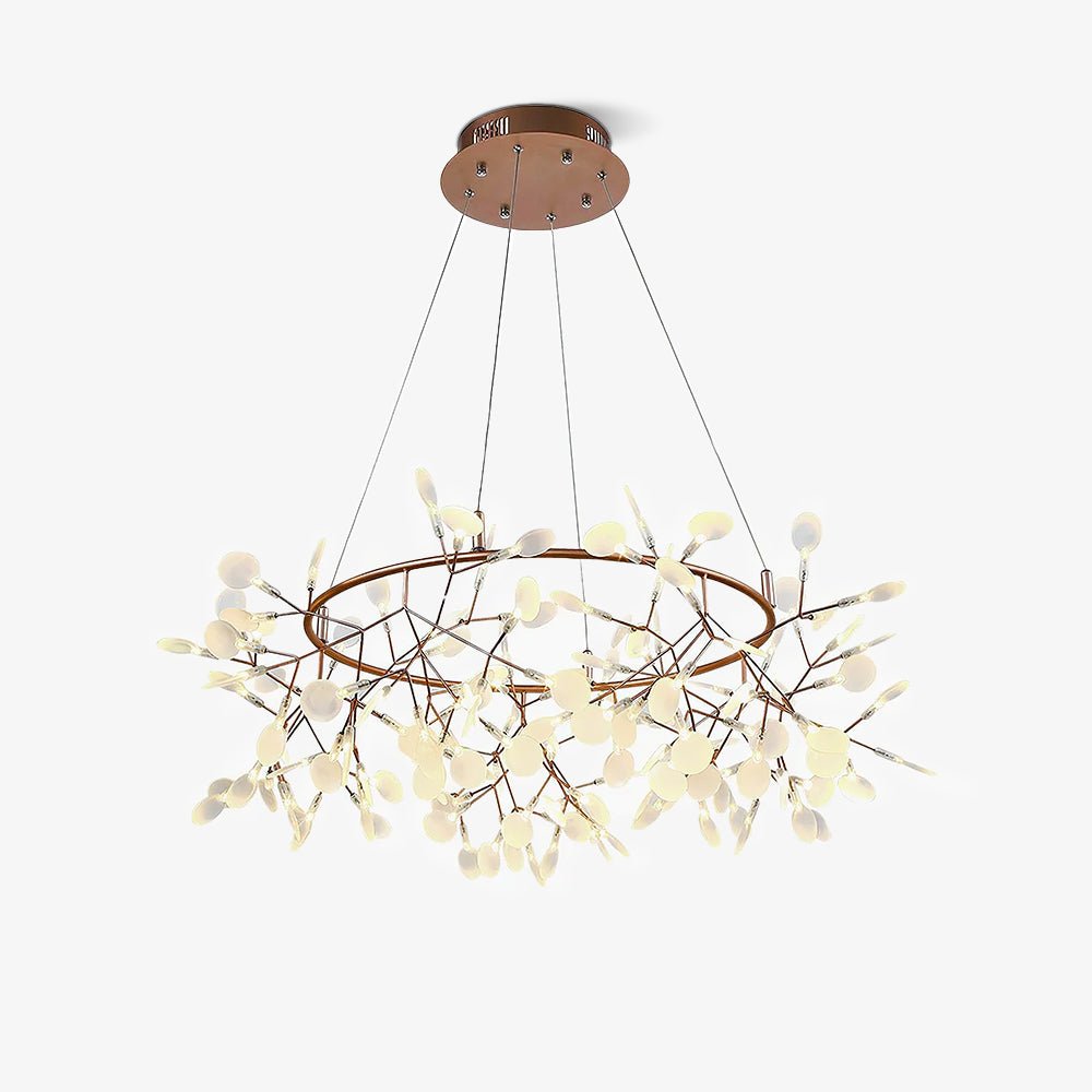 Modern Big O Firefly LED Circular Chandelier Ring Pendant Light with Leaf Accents