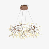 Modern Big O Firefly LED Circular Chandelier Ring Pendant Light with Leaf Accents