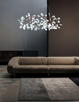 Modern Big O Firefly LED Circular Chandelier Ring Pendant Light with Leaf Accents