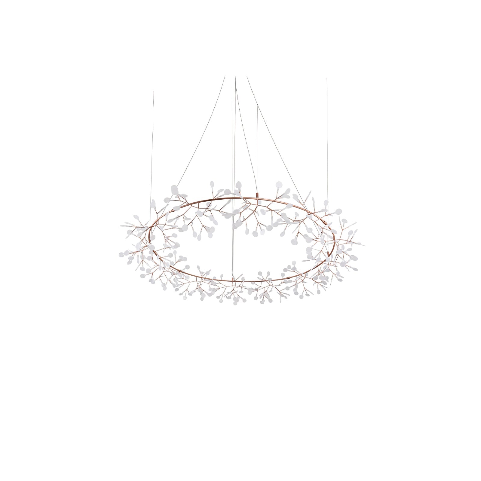 Modern Big O Firefly LED Circular Chandelier Ring Pendant Light with Leaf Accents
