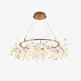 Modern Big O Firefly LED Circular Chandelier Ring Pendant Light with Leaf Accents