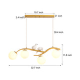 Modern Bird Branch Dining Room Chandelier with 3 Color Dimming Glass Globe Pendant Light