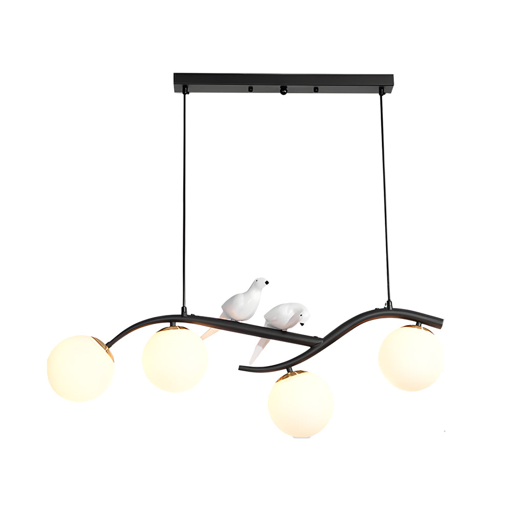 Modern Bird Branch Dining Room Chandelier with 3 Color Dimming Glass Globe Pendant Light