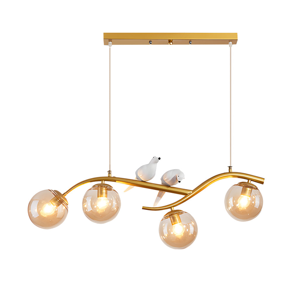 Modern Bird Branch Dining Room Chandelier with 3 Color Dimming Glass Globe Pendant Light