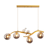 Modern Bird Branch Dining Room Chandelier with 3 Color Dimming Glass Globe Pendant Light