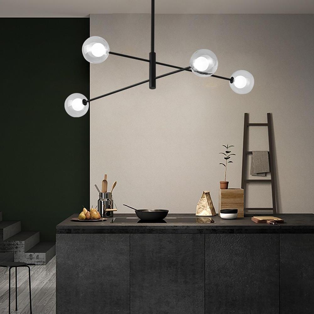 Modern Black 4 Light Glass Sputnik Chandelier LED Linear Ceiling Hanging Light Fixture for Living Room