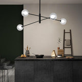 Modern Black 4 Light Glass Sputnik Chandelier LED Linear Ceiling Hanging Light Fixture for Living Room
