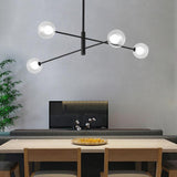 Modern Black 4 Light Glass Sputnik Chandelier LED Linear Ceiling Hanging Light Fixture for Living Room
