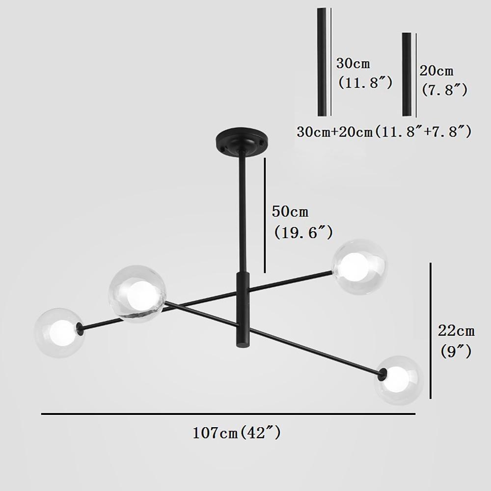 Modern Black 4 Light Glass Sputnik Chandelier LED Linear Ceiling Hanging Light Fixture for Living Room