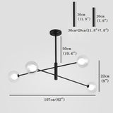 Modern Black 4 Light Glass Sputnik Chandelier LED Linear Ceiling Hanging Light Fixture for Living Room