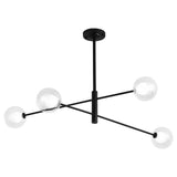 Modern Black 4 Light Glass Sputnik Chandelier LED Linear Ceiling Hanging Light Fixture for Living Room