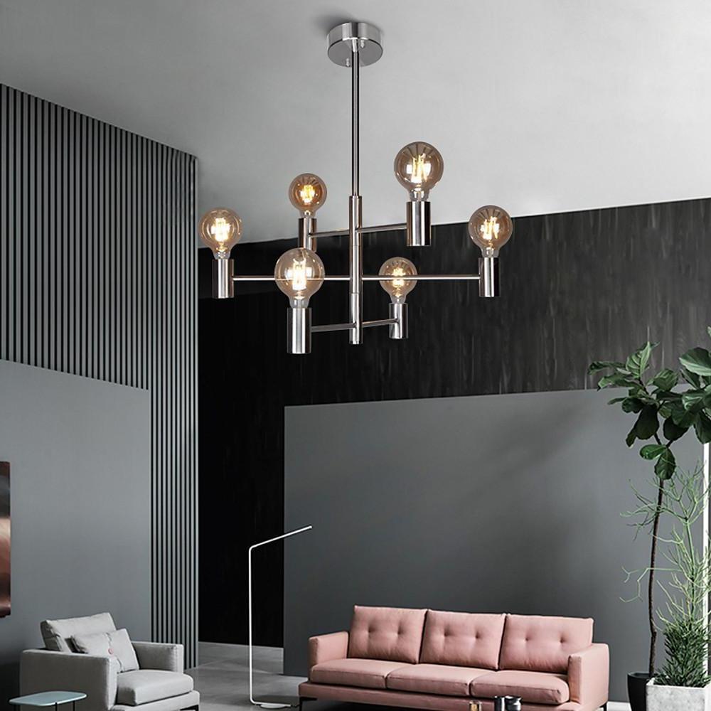 Modern Black 6 Light Sputnik Chandelier Nordic Industrial Semi Flush Mount Pendant Light
