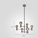 Modern Black 6 Light Sputnik Chandelier Nordic Industrial Semi Flush Mount Pendant Light
